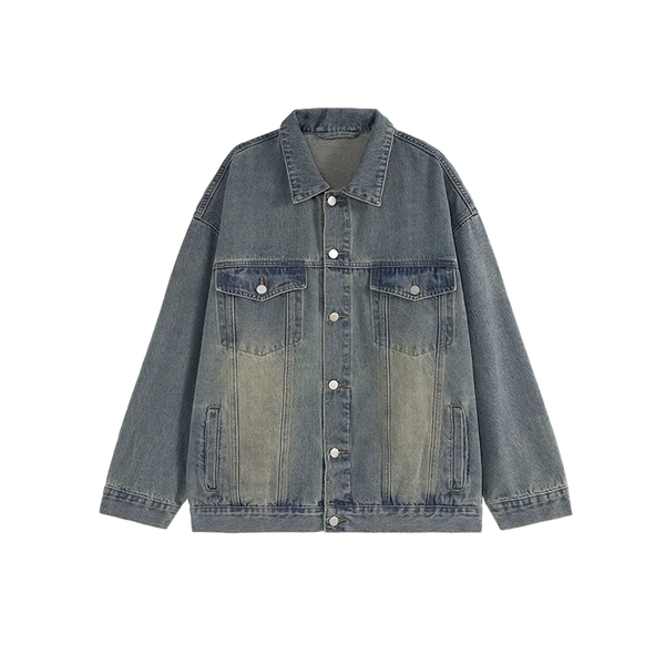 Retro Washed Denim American Jacket  Blue M  - VONVEX