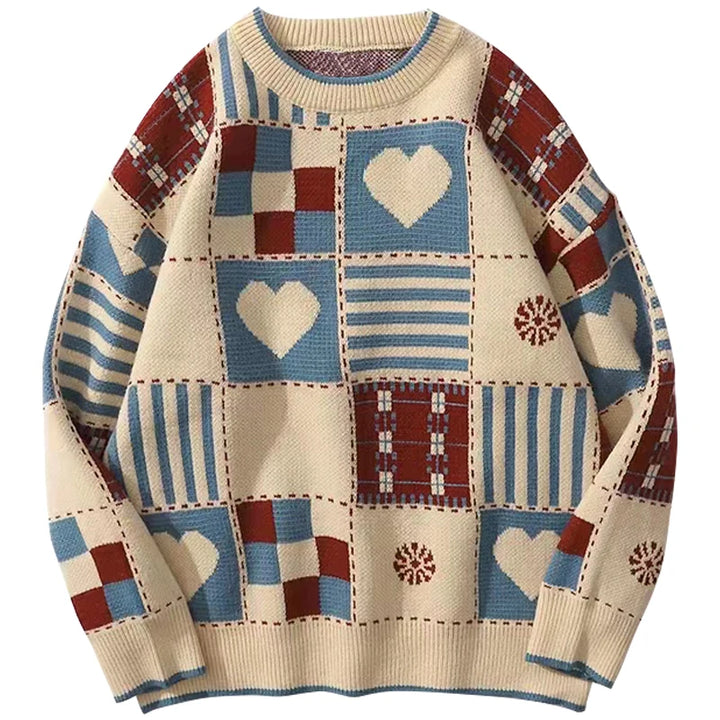 Y2K Love Wave Wool Sweater     - VONVEX