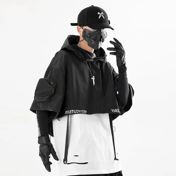 2023 Techwear Style Hip Hop Cropped Jacket Pullover Mens Punk Motorcycle Hooded Cloak Multi-pockets Jaqueta - VONVEX