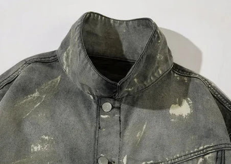 Splicing Color Mud Dyed Jacket     - VONVEX