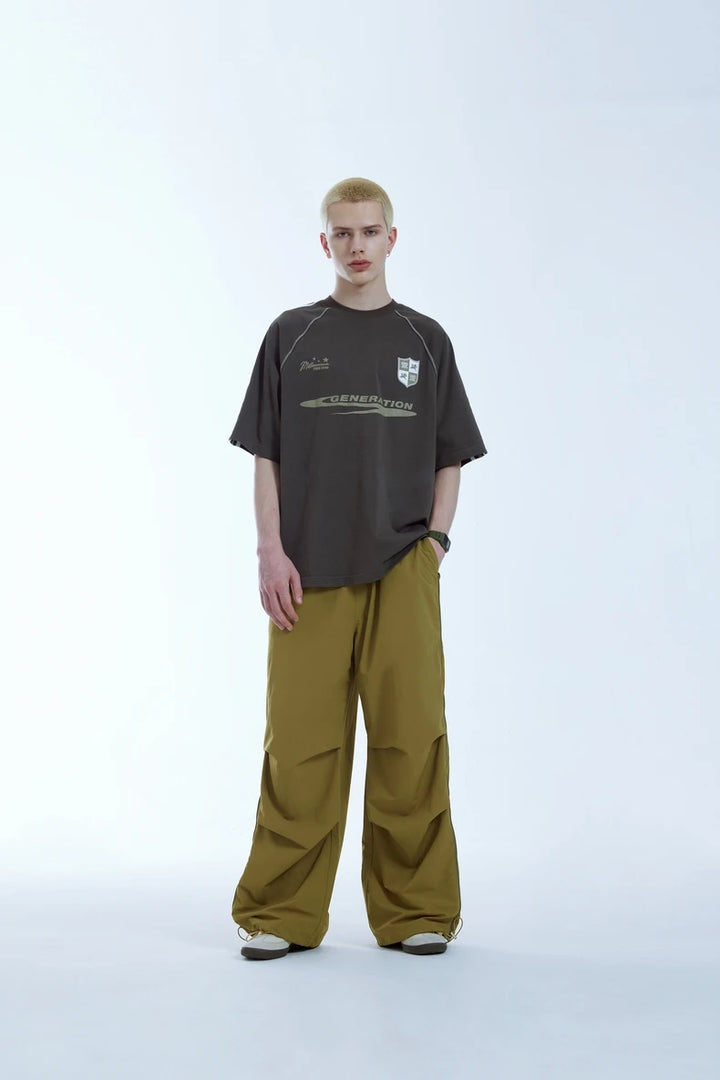 Side Zipper Wide-leg Parachute Cargo Pants     - VONVEX