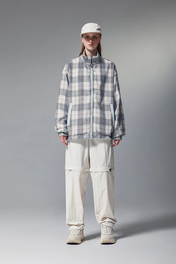 Reversible Stand Collar Plaid Jacket - VONVEX