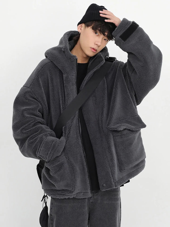 Casual Faux Lamb Fur Oversized Coat  Grey S  - VONVEX