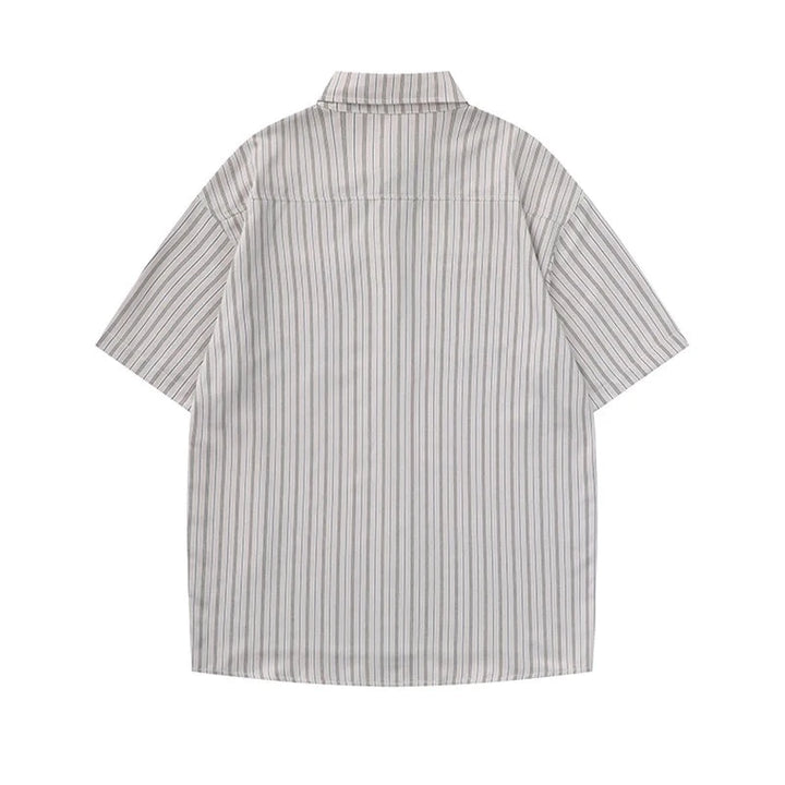 Spring Summer Necktie Stripe Pocket High Street Men Short Sleeve Uniform Shirt Unisex Women Tee Couple TShirt Casual Formal Suit - VONVEX