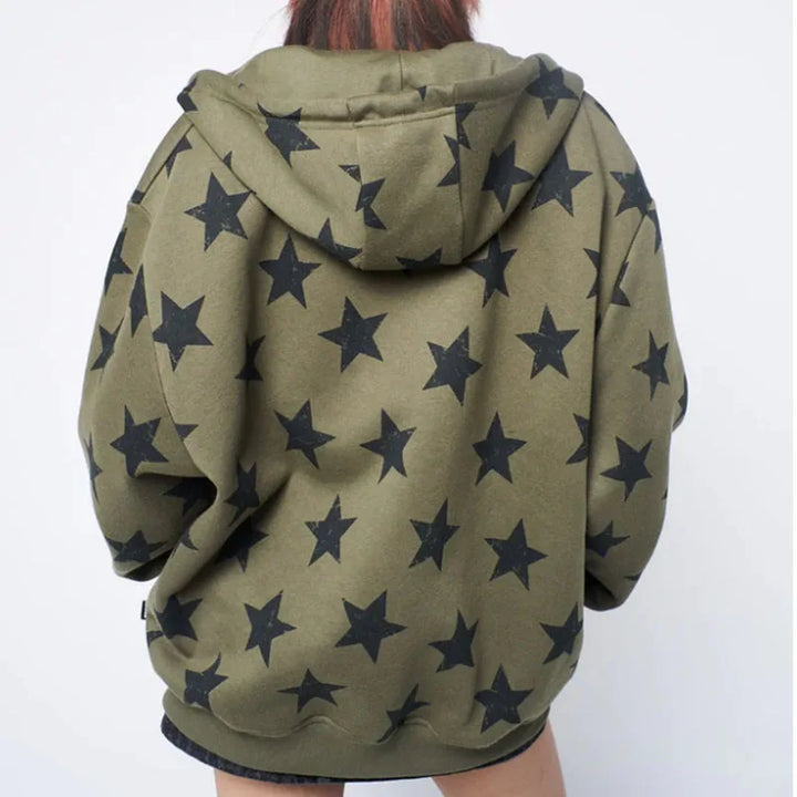 Y2K Star-Print Oversized Hoodie     - VONVEX