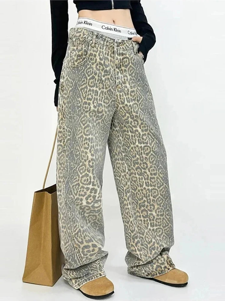 Y2K Leopard Flair High-Waisted Pants  Style-1 S  - VONVEX