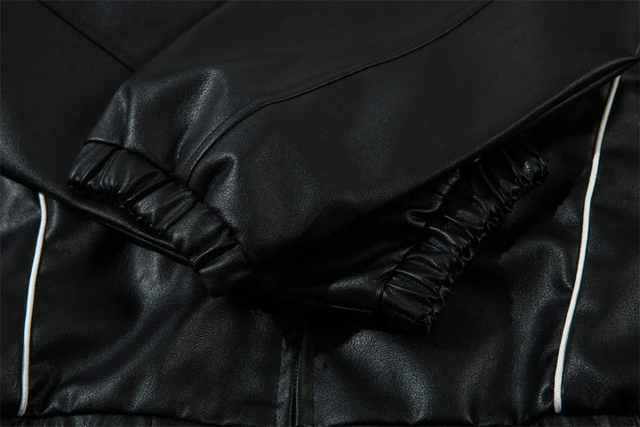 Y2k Motorbike Spliced Leather Jacket - VONVEX