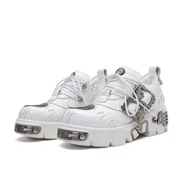 Metal Edge Lace-Up Platform Sneakers     - VONVEX