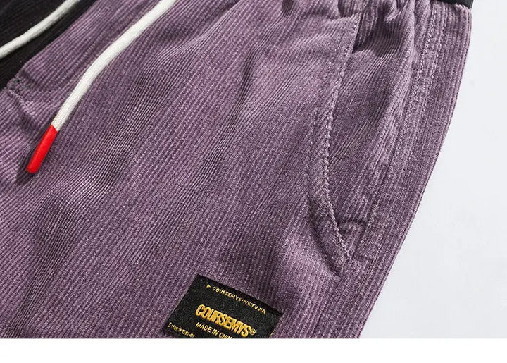 Corduroy Color Block Cargo Pants     - VONVEX