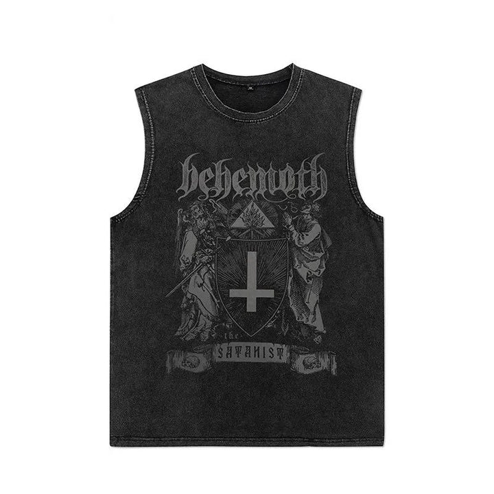 Retro Washed Sword Judgment Vest  Black S  - VONVEX