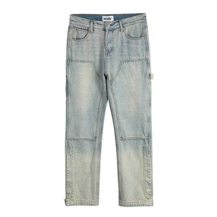 Washed Distressed Spliced Straight-leg Jeans - VONVEX