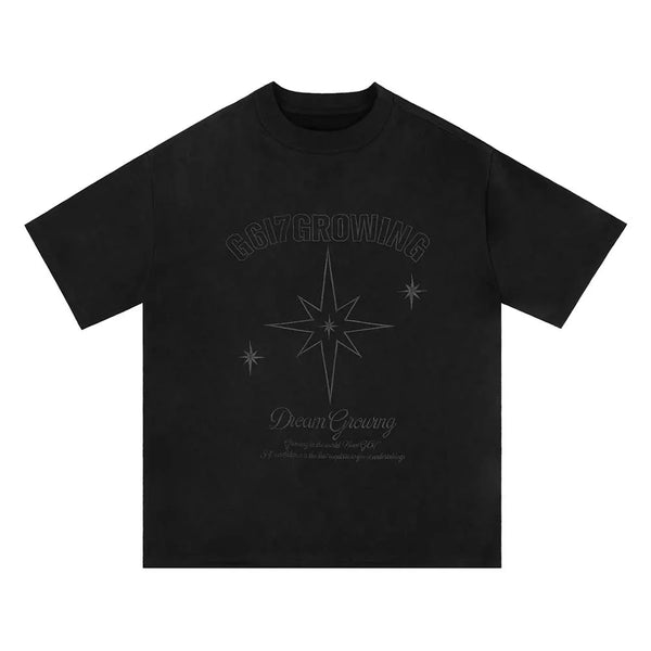 Y2K Suede Embroidered Oversized T-Shirt  Black M  - VONVEX