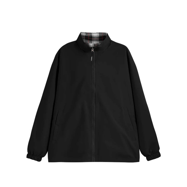 Reversible Stand Collar Plaid Jacket Black S - VONVEX