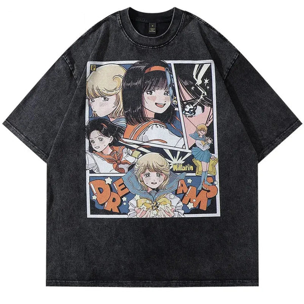 Y2k Anime Comic Washed T-Shirt     - VONVEX