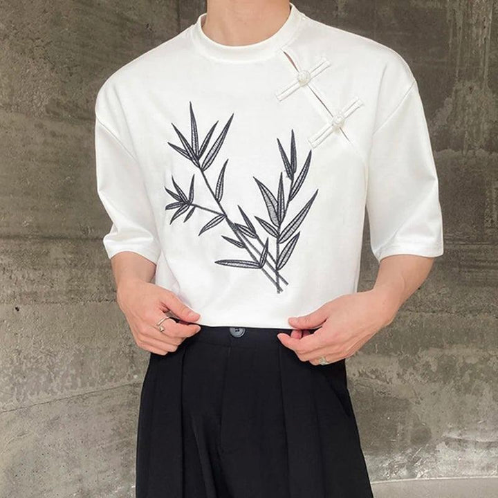 Casual Embroidery Floral T-Shirt     - VONVEX