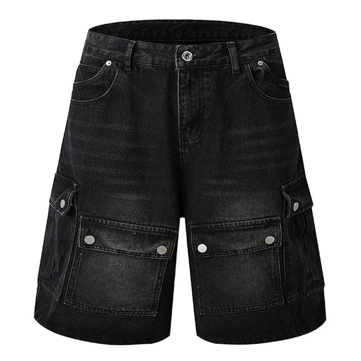 Vintage Multi Pockets Denim Cargo Short  black S  - VONVEX