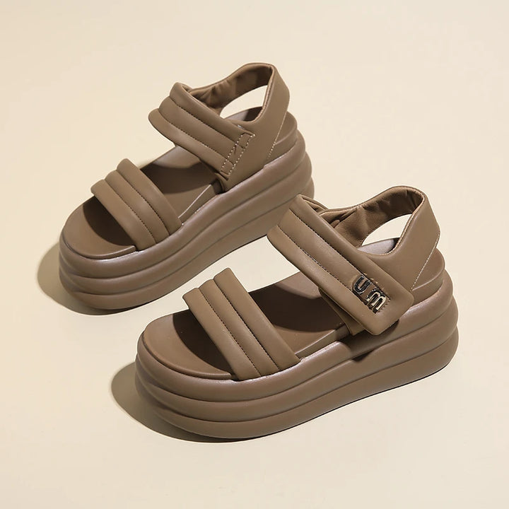 Elevate Leather Chunky Wedge Sandals     - VONVEX