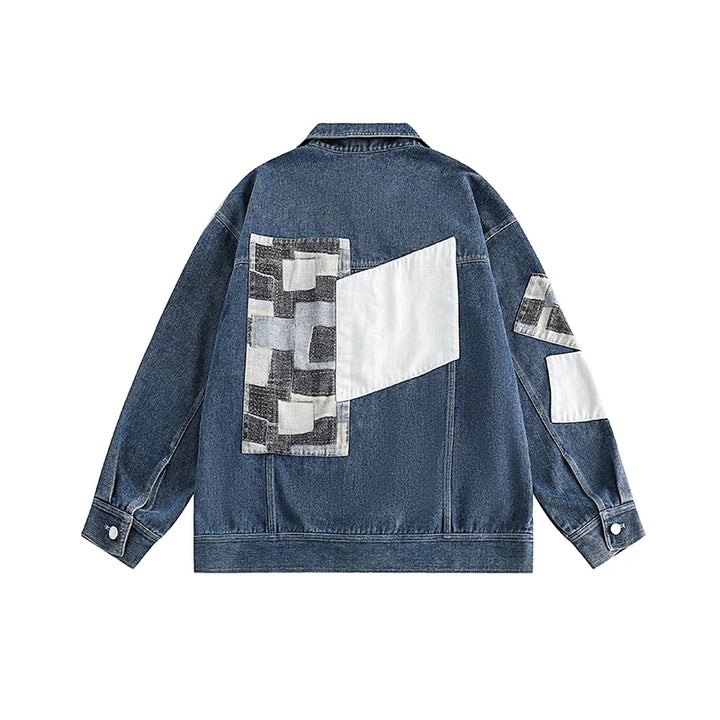 Color Block Patches Denim Jacket     - VONVEX