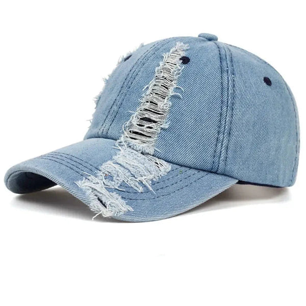 Distress Wave Denim Baseball Cap     - VONVEX