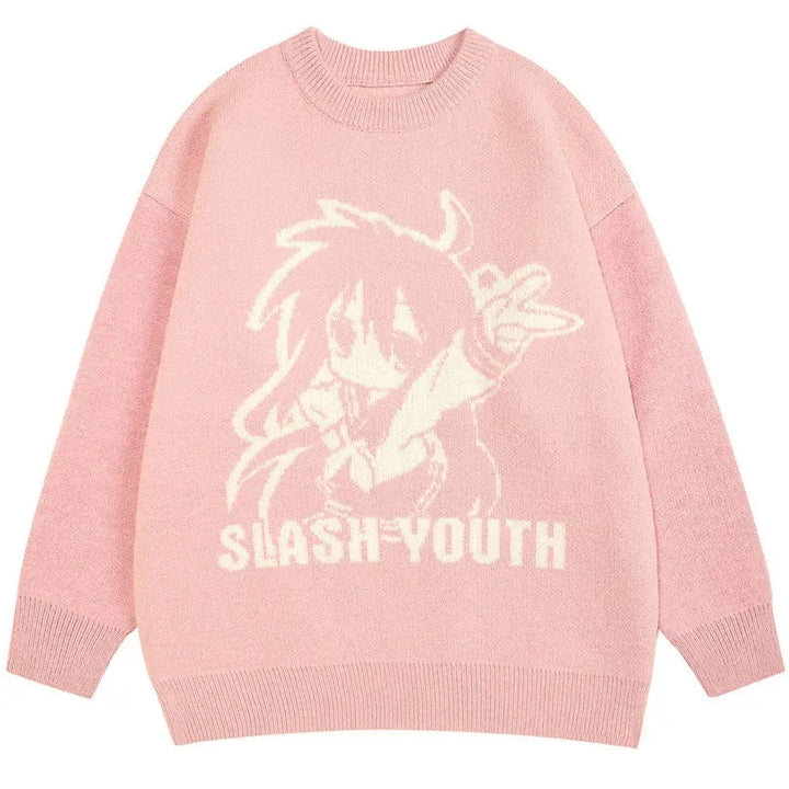 Slash Youth Knitted Sweater  Pink S  - VONVEX