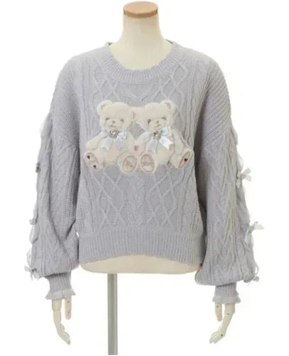 Teddy Friends Laced Sweater Blue One Size - VONVEX