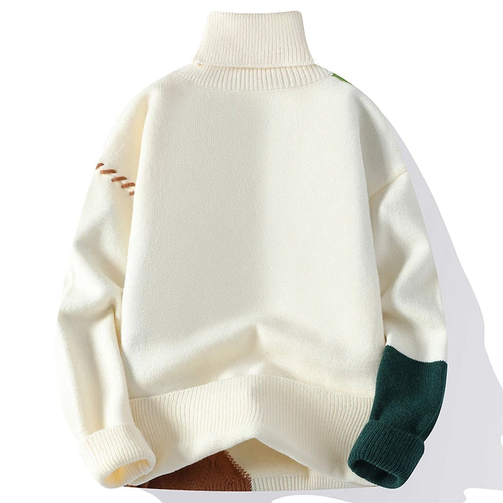 Patchwork Different Color Patched Sweater - VONVEX