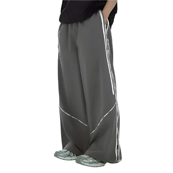 Retro Side Splicing Wide-Leg Pant  Dark grey L  - VONVEX