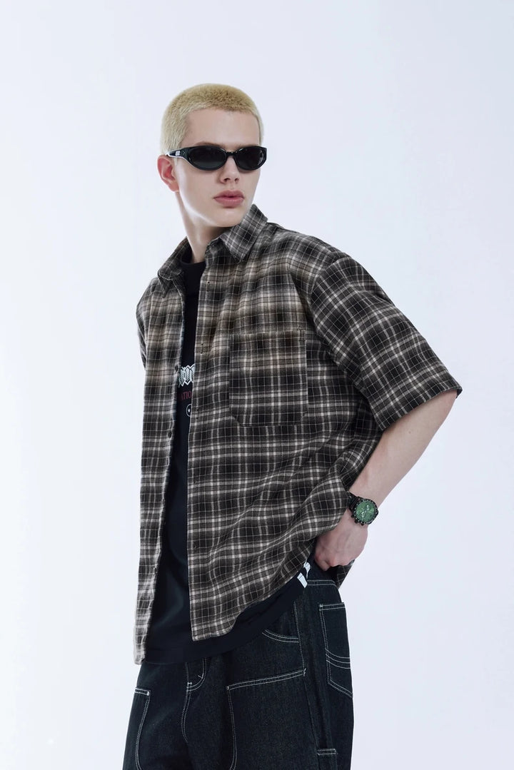 Plaid Heavyweight Oversized Shirt     - VONVEX