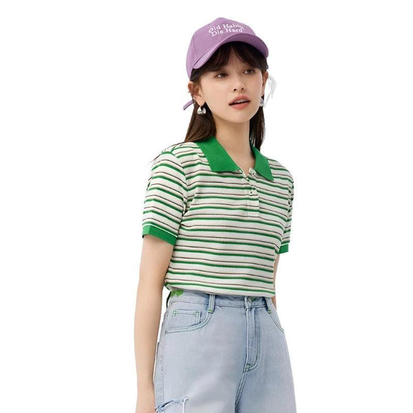 Soft Waffle Striped Polo T-Shirt  green XS  - VONVEX