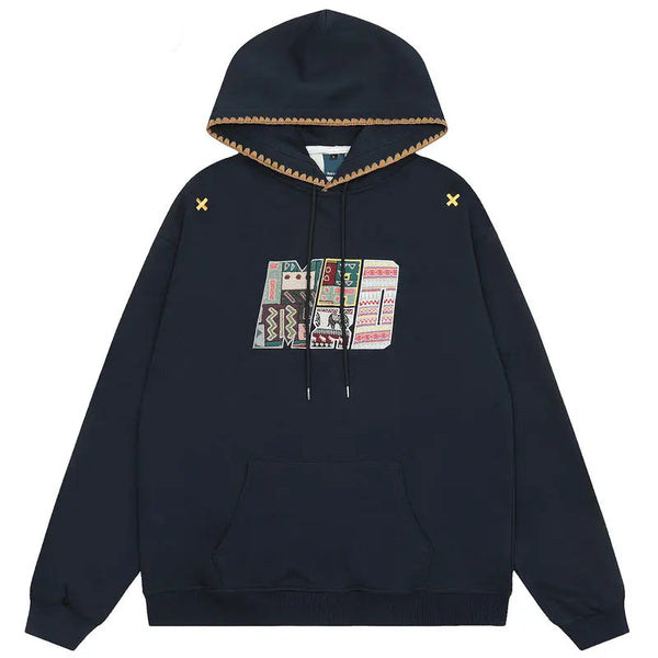 Y2K Painting Cover Hoodie Navy Blue M - VONVEX