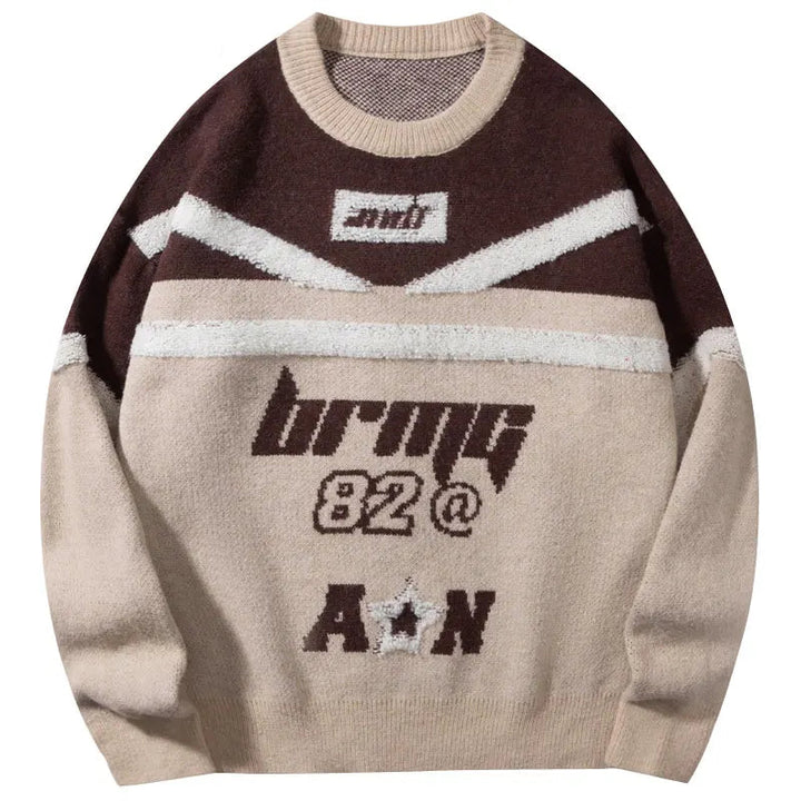 Y2K Hip Hop Knitted Baggy Sweater Beige M - VONVEX