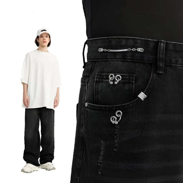 Casual Patched Wide-leg Jeans     - VONVEX