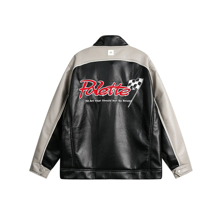 Waterproof Color block Leather Varsity Jacket     - VONVEX