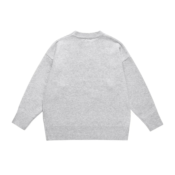 Letter Embroidery Crew Neck Sweater - VONVEX