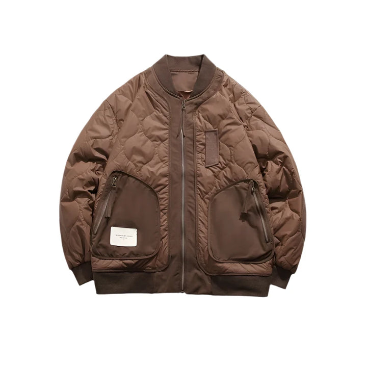 Retro Patched Zip-up Puffer Jacket     - VONVEX