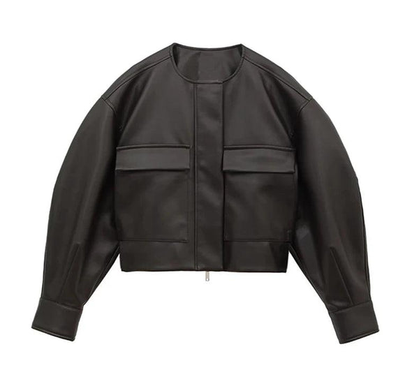 Black Oversized Leather Jacket     - VONVEX