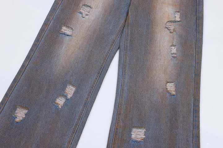 Y2K Distressed Ripped Denim Jeans     - VONVEX