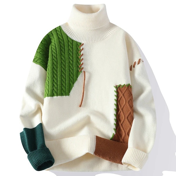 Patchwork Different Color Patched Sweater - VONVEX