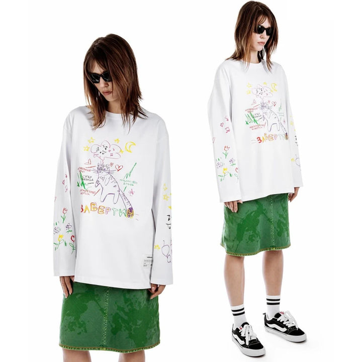 Scratch Cartoon Vibe Oversized Sweater     - VONVEX