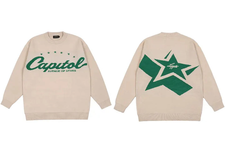 Y2k Capitol Star Sweater  Khaki XL  - VONVEX