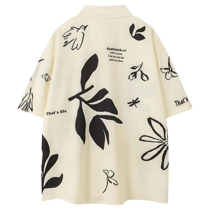 Flower Print Oversized T-Shirt     - VONVEX