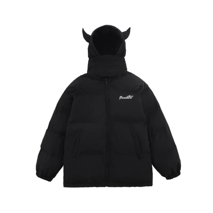 Devil's Horn Hooded Puffer Jacket  Black M  - VONVEX