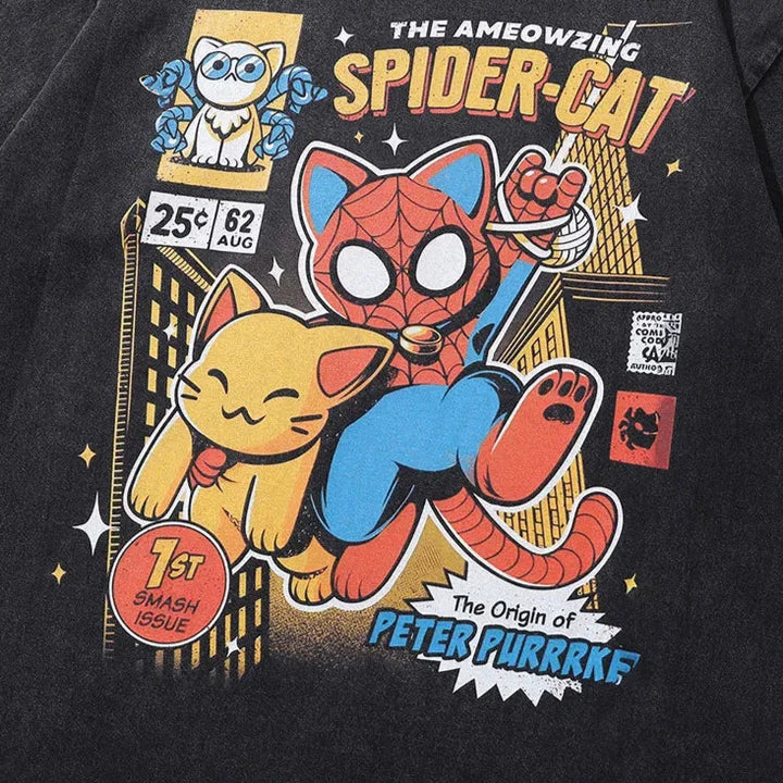 Spooder Cat Oversized T-Shirt     - VONVEX