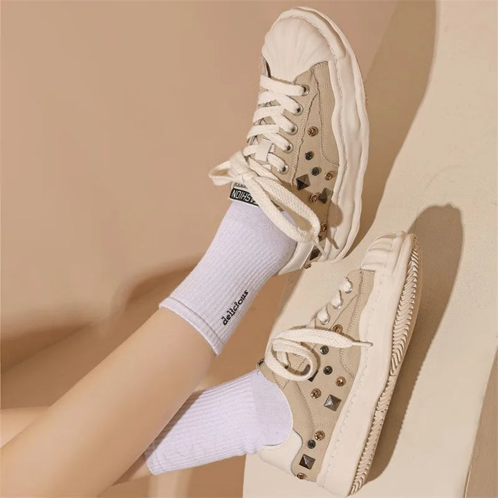 Rhinestone Luxe Radiance Shell Sneakers     - VONVEX