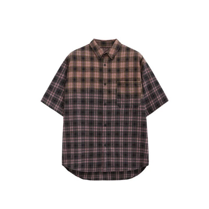 Plaid Heavyweight Oversized Shirt  Pink M  - VONVEX