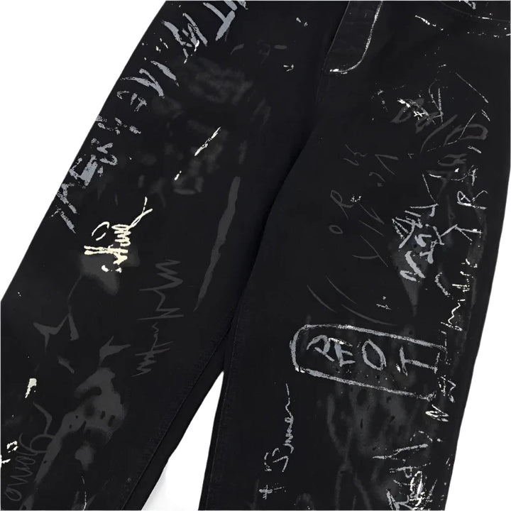 Y2K Distressed Black Baggy Jeans     - VONVEX