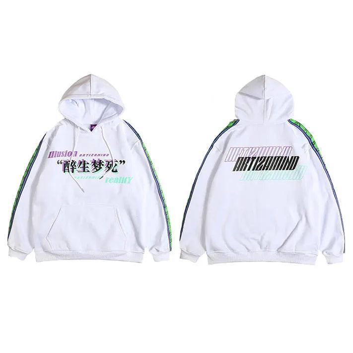 Glitch Font Printed Hoodie  White M  - VONVEX