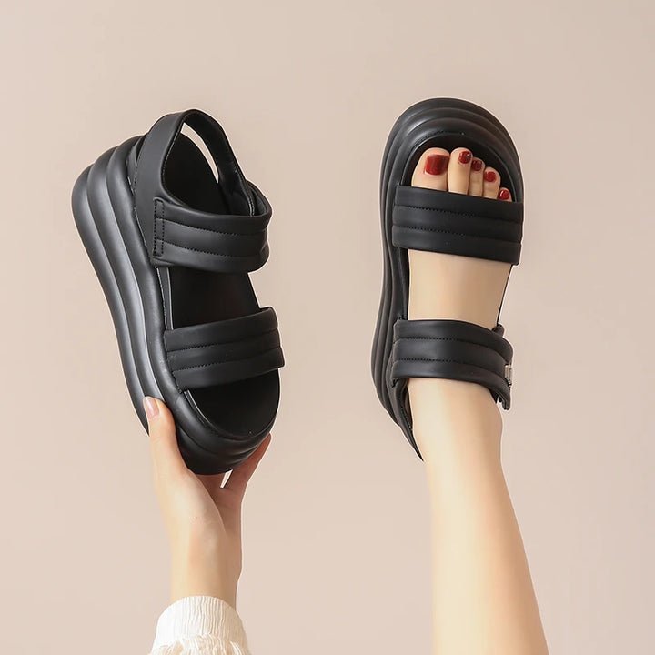 Elevate Leather Chunky Wedge Sandals     - VONVEX