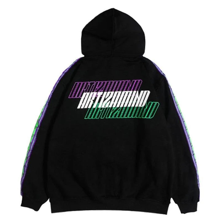 Glitch Font Printed Hoodie     - VONVEX