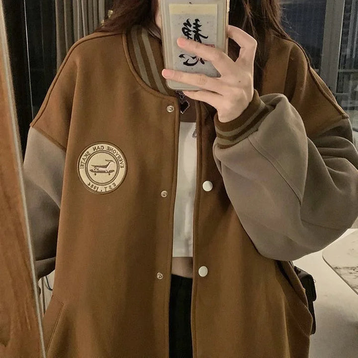 Lazy Retro Baseball Jacket Light brown S - VONVEX